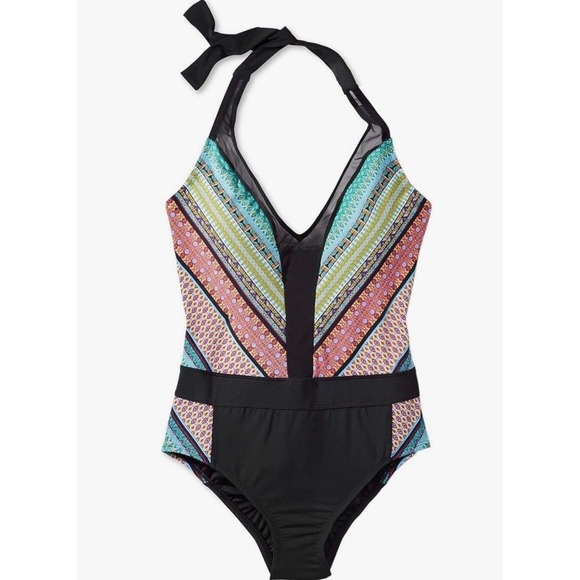 Bleu Rod Beattie Other - Bleu Rod Beattie Baja Bazaar Mesh V-Neck Halter One Piece Swimsuit 14 NWT